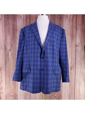 Oak Hill Mens 3XLT Blue Plaid Check Blazer Sport Coat Double Vented 2 Button